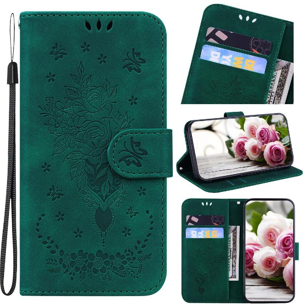 (Green) Flip Case For Motorola Thinkphone 25 Card Slots Emboss Rose Flowers Kickstand Wallet Case Pu Leather Cover Green 764563425624