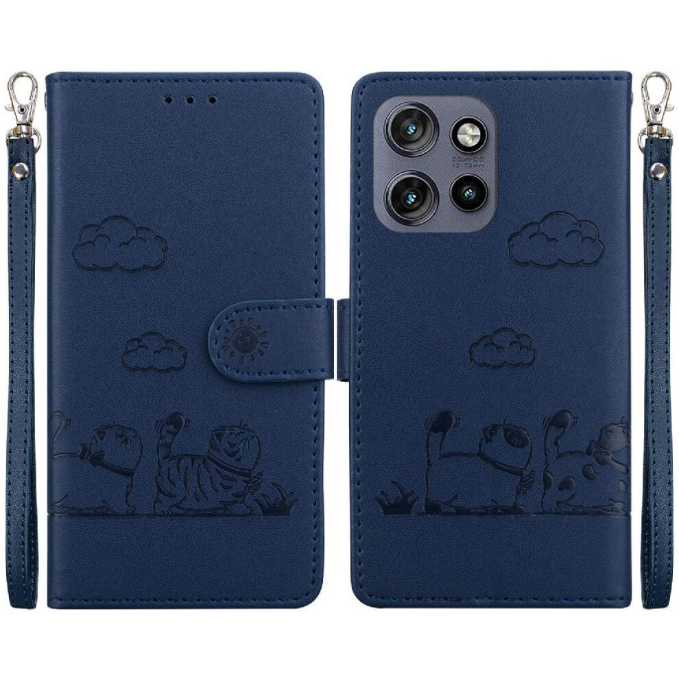 (Blue) Flip Case For Motorola Moto S50 Cat Rfid Card Slot Holder Kickstand Leather Wallet Blue 764563425709