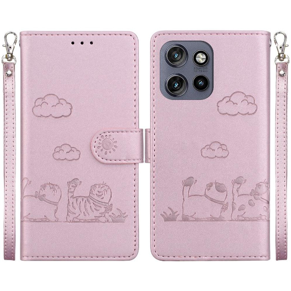 (Pink) Flip Case For Motorola Moto S50 Cat Rfid Card Slot Holder Kickstand Leather Wallet Pink 764563425662