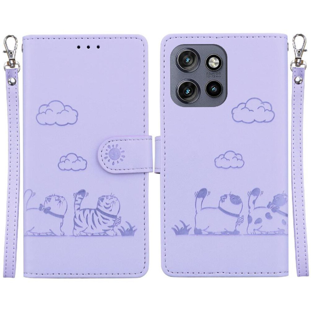 (Purple) Flip Case For Motorola Moto S50 Cat Rfid Card Slot Holder Kickstand Leather Wallet Purple 764563425686