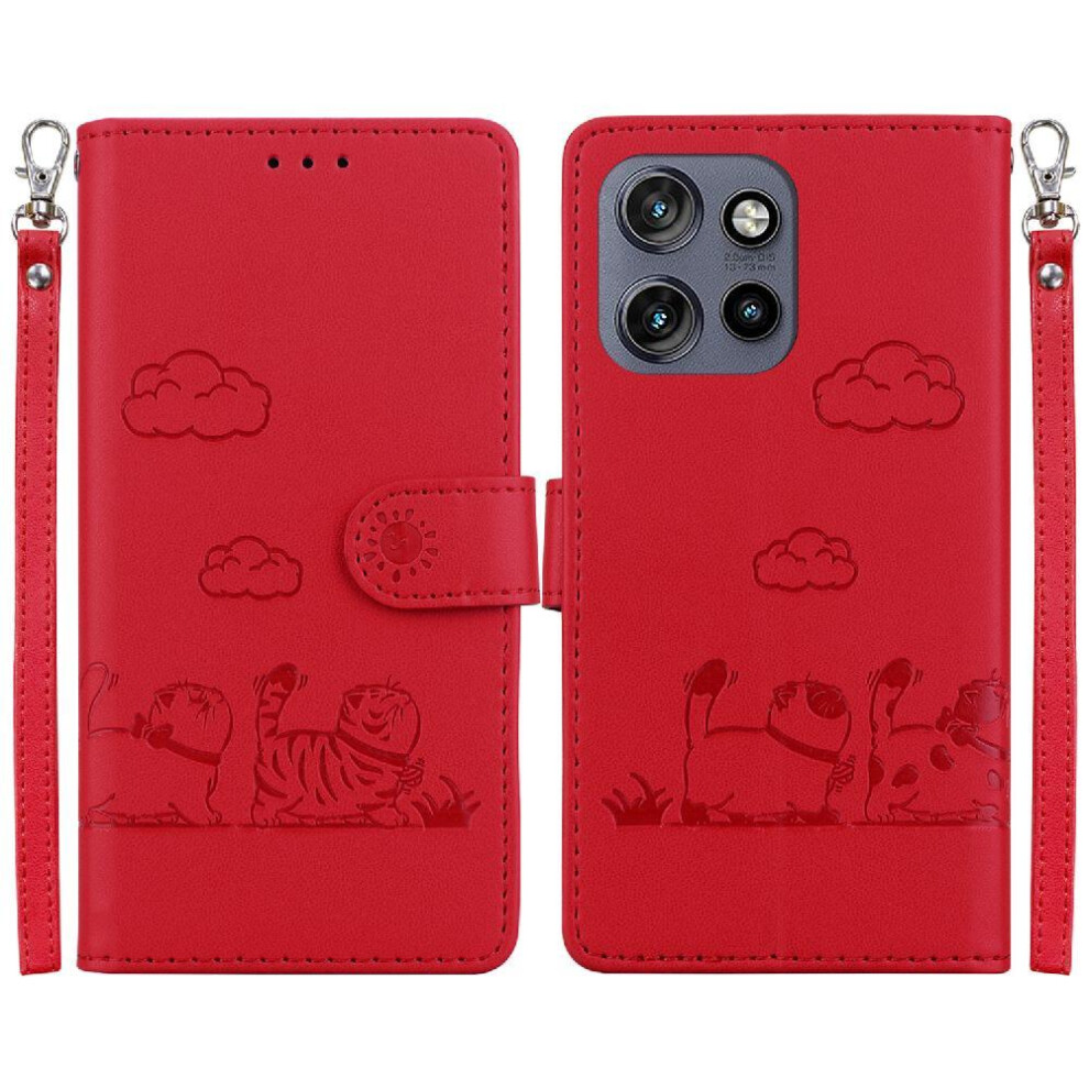 (Red) Flip Case For Motorola Moto S50 Cat Rfid Card Slot Holder Kickstand Leather Wallet Red 764563425693