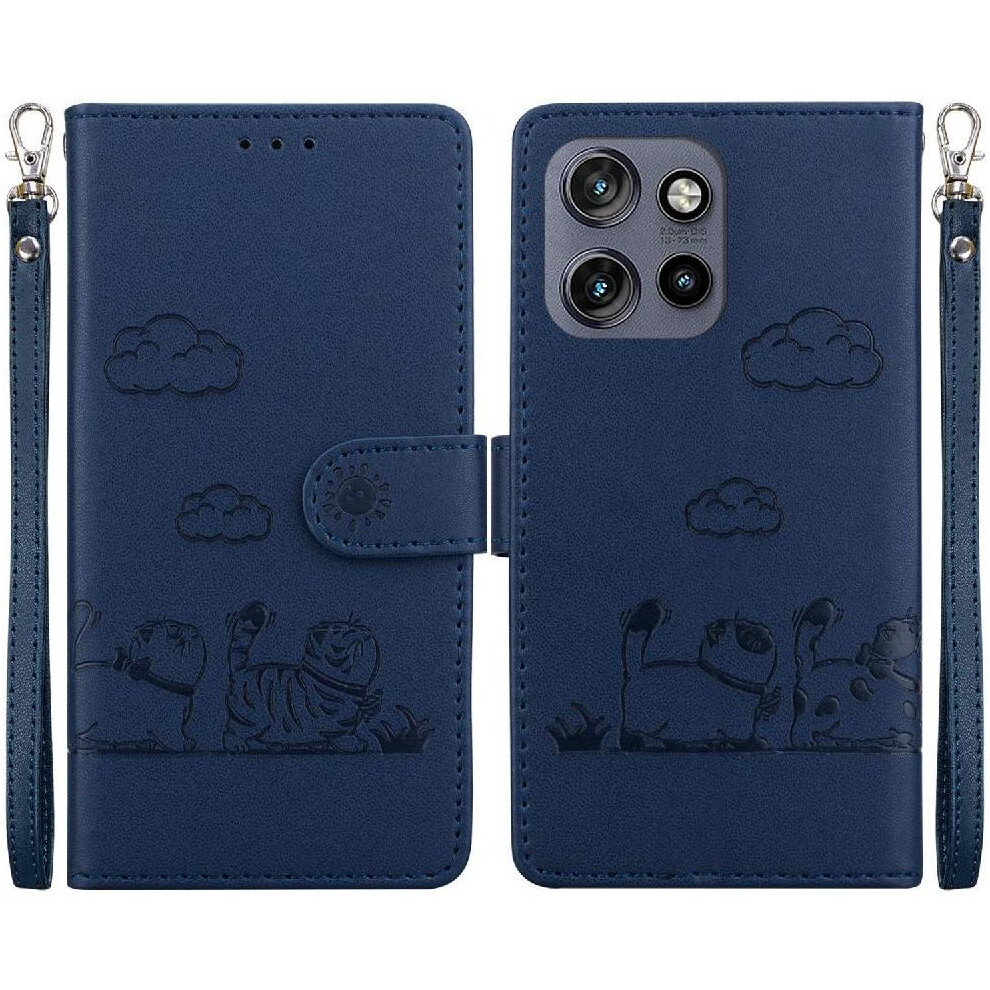 (Blue) Flip Case For Motorola Thinkphone 25 Leather Wallet Cat Rfid Card Slot Holder Kickstand Blue 764563425761