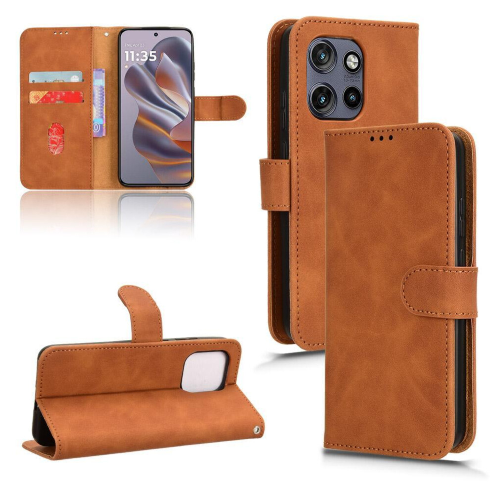 Photos - Case  Flip  for Motorola Moto S50 Wallet Kickstand Card Slots Holder Side Buckle Pu Leather(Brown)