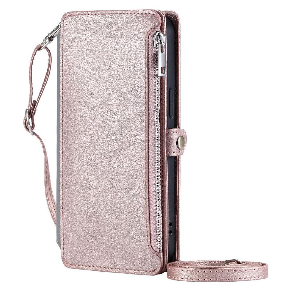 (Pink) Crossbody Case For Motorola Moto S50 9 Card Slots Zipper Bills Slot Rfid Blocking Case Wallet Long Lanyard Pink 764563426164
