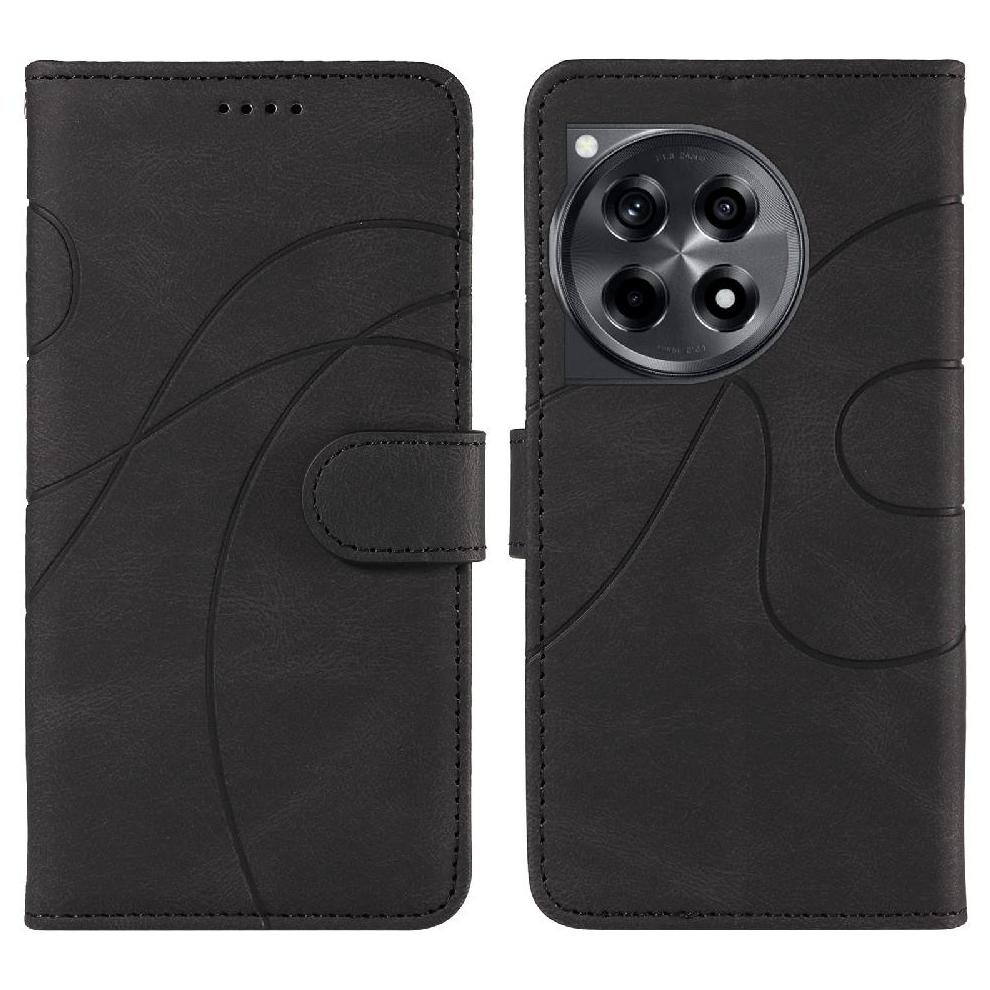 (Black) Flip Case For Oneplus 12R Curved Pressure Line Card Slots And Kickstand Function Skin Feel Leather And Frosted Tpu Black 764563427062
