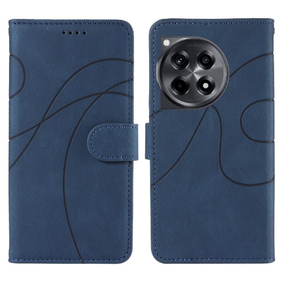 (Blue) Flip Case For Oneplus 12R Curved Pressure Line Card Slots And Kickstand Function Skin Feel Leather And Frosted Tpu Blue 764563427055