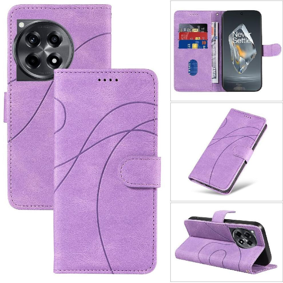 (Purple) Flip Case For Oneplus 12R Curved Pressure Line Card Slots And Kickstand Function Skin Feel Leather And Frosted Tpu Purple 764563427031