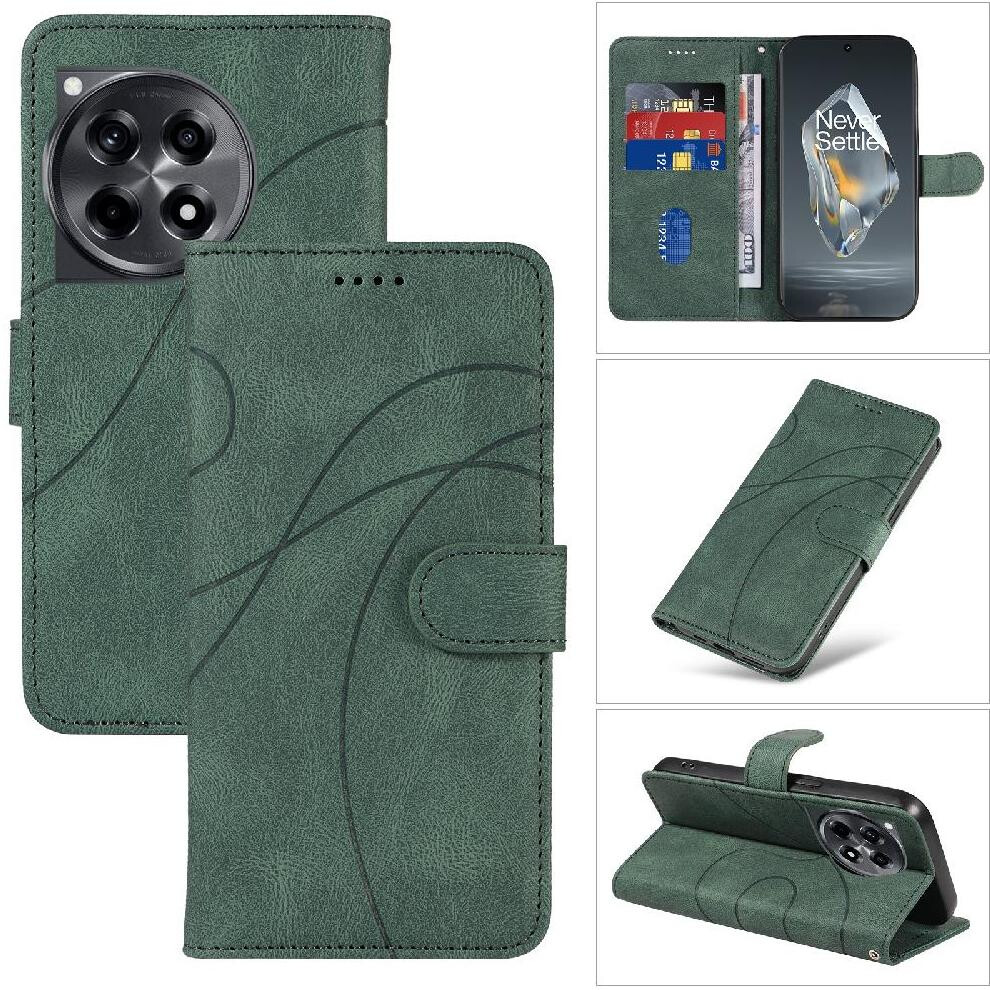 (Green) Flip Case For Oneplus 12R Curved Pressure Line Card Slots And Kickstand Function Skin Feel Leather And Frosted Tpu Green 764563427024