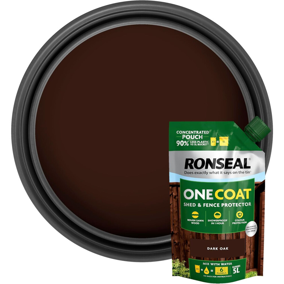 Ronseal Shed Fence Paint Dark Oak One Coat Concentrate Pouch 950ml