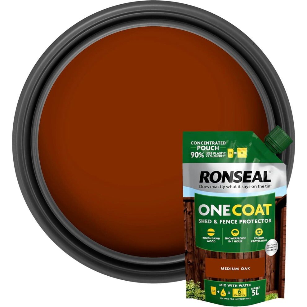 Ronseal Shed Fence Paint Medium Oak One Coat Concentrate Pouch 950ml