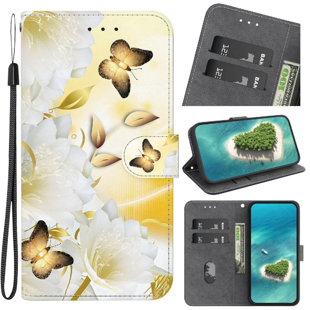 (C7 ) Flip Case For Motorola Moto G35 Pu Leather Wallet Butterfly Flower Painted Magnetic Closure Card Slots 764563427291
