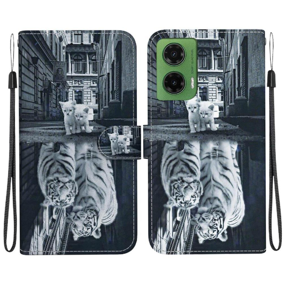 (C6) Flip Case For Motorola Moto G35 Pu Leather Wallet Butterfly Flower Painted Magnetic Closure Card Slots 764563427284