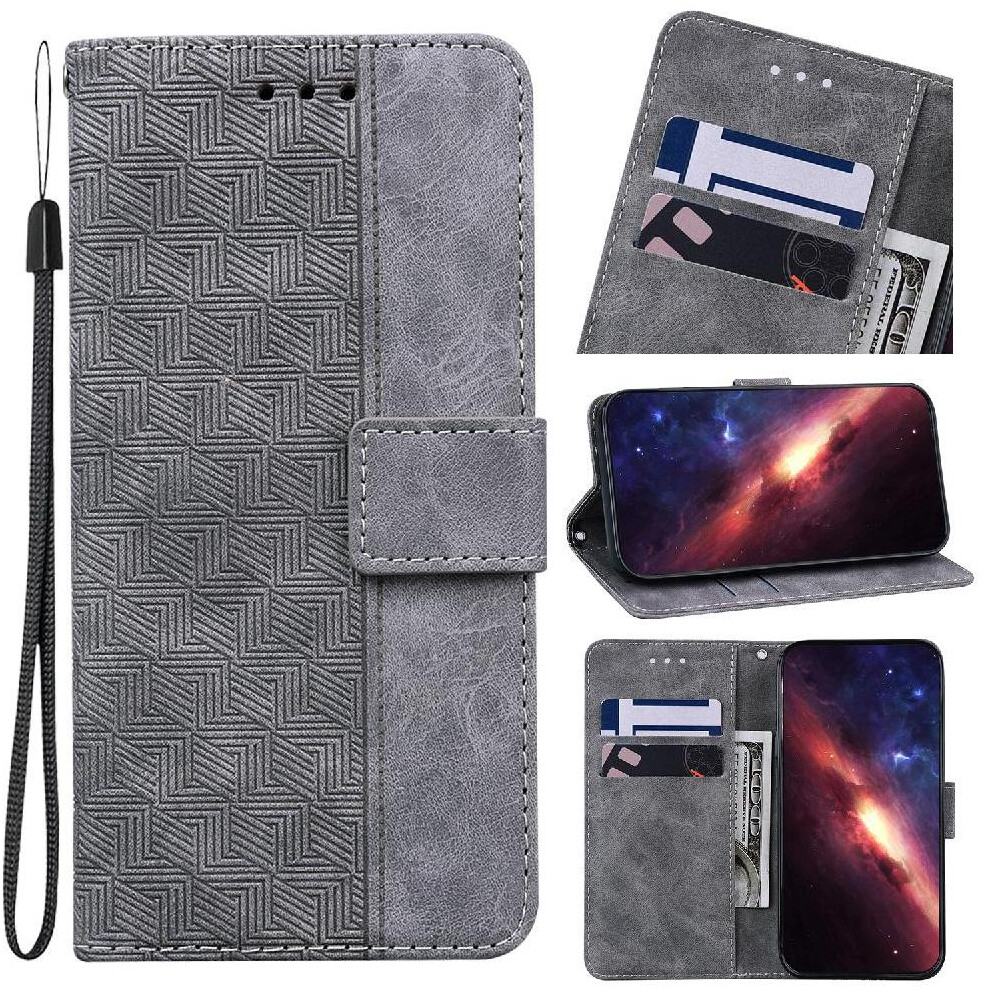 Photos - Case  Flip  for Motorola Moto G35 Kickstand Feature Wallet Cover Premium Pu Leather Geometric Embossed(Gray )