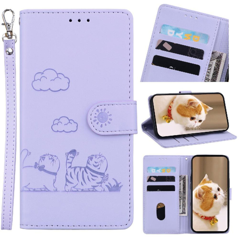 (Purple) Flip Case For Motorola Moto G35 Cat Rfid Card Slot Holder Kickstand Leather Wallet Purple 764563427482