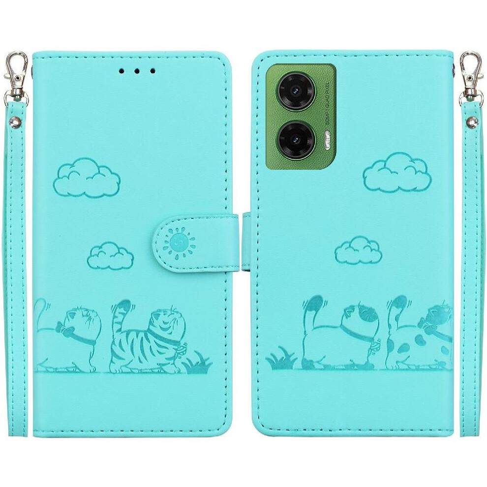 (Green) Flip Case For Motorola Moto G35 Cat Rfid Card Slot Holder Kickstand Leather Wallet Green 764563427475