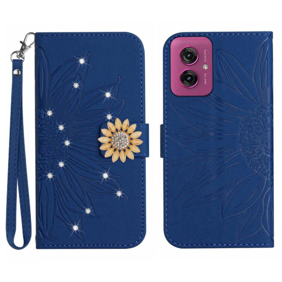 Photos - Case   for Motorola Moto G55 5g Flip Wallet Credit Card Pu Leather Flip Cover Card Holder Shockproof Tpu Shell(Dark blue )