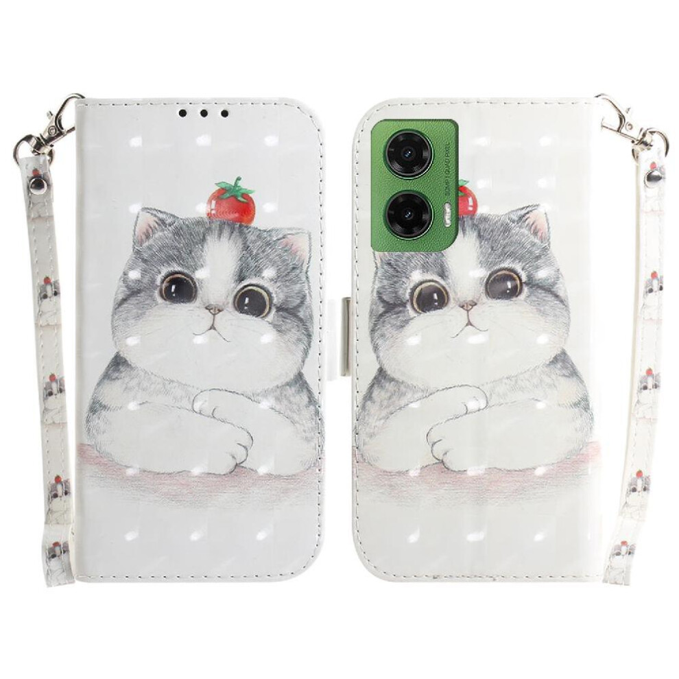 (C10) 3D Painted Protective Case For Motorola Moto G35 Magnetic Closure Pu Leather Lanyard Wallet Card Slots 764563428847