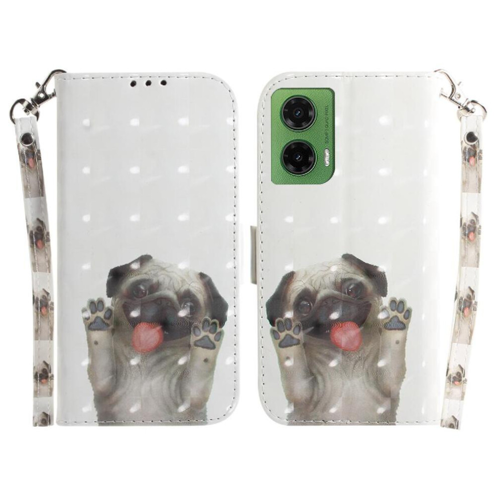 (White) 3D Painted Protective Case For Motorola Moto G35 Magnetic Closure Pu Leather Lanyard Wallet Card Slots White 764563428861