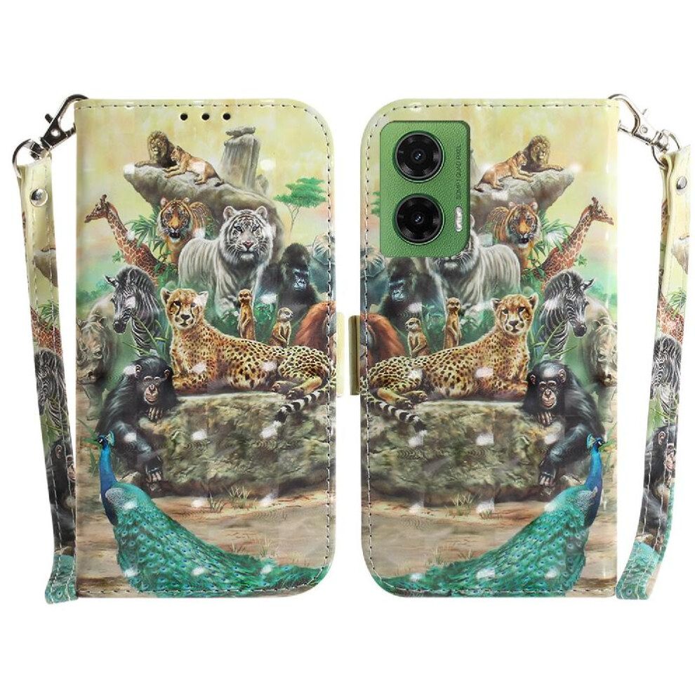 (Ohter) 3D Painted Protective Case For Motorola Moto G35 Magnetic Closure Pu Leather Lanyard Wallet Card Slots 764563428786