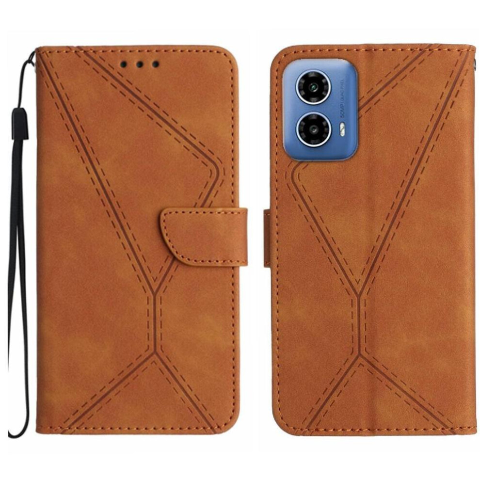 (Brown) Case For Motorola Moto G35 5G Soft Pu Leather High Quality Tpu Leather Wallet Stitching Embossed Brown 764563428977
