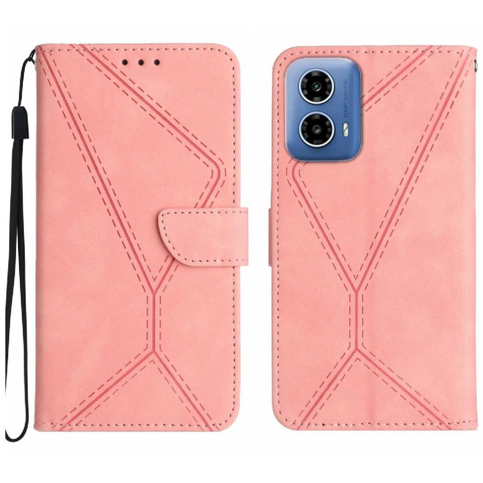 (Pink) Case For Motorola Moto G35 5G Soft Pu Leather High Quality Tpu Leather Wallet Stitching Embossed Pink 764563428922