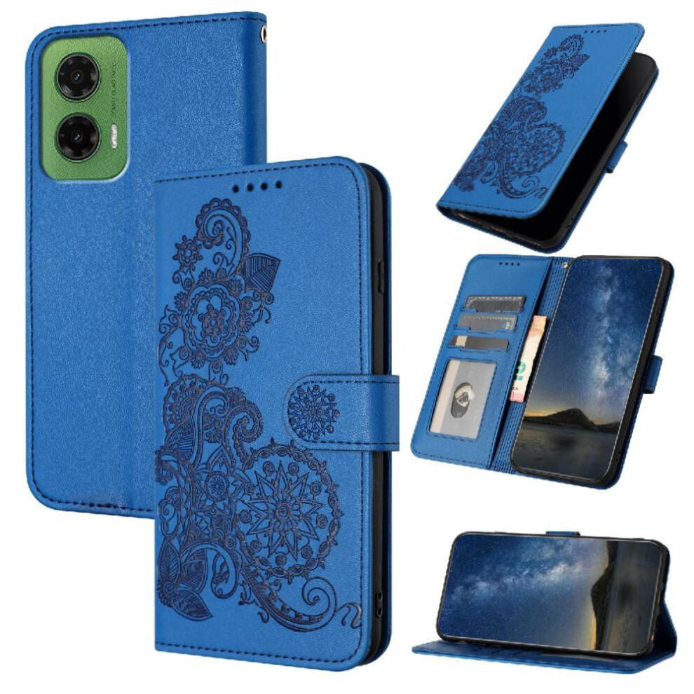 (Blue) Flip Case For Motorola Moto G35 Kickstand Protective With Card Slot Stand Pu Leather Magnetic Closure Flip Folio Book Blue 764563430079