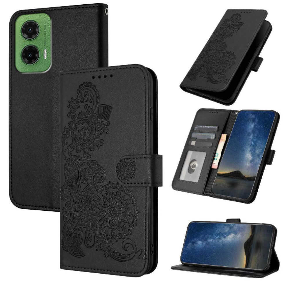 (Black) Flip Case For Motorola Moto G35 Kickstand Protective With Card Slot Stand Pu Leather Magnetic Closure Flip Folio Book Black 764563430130