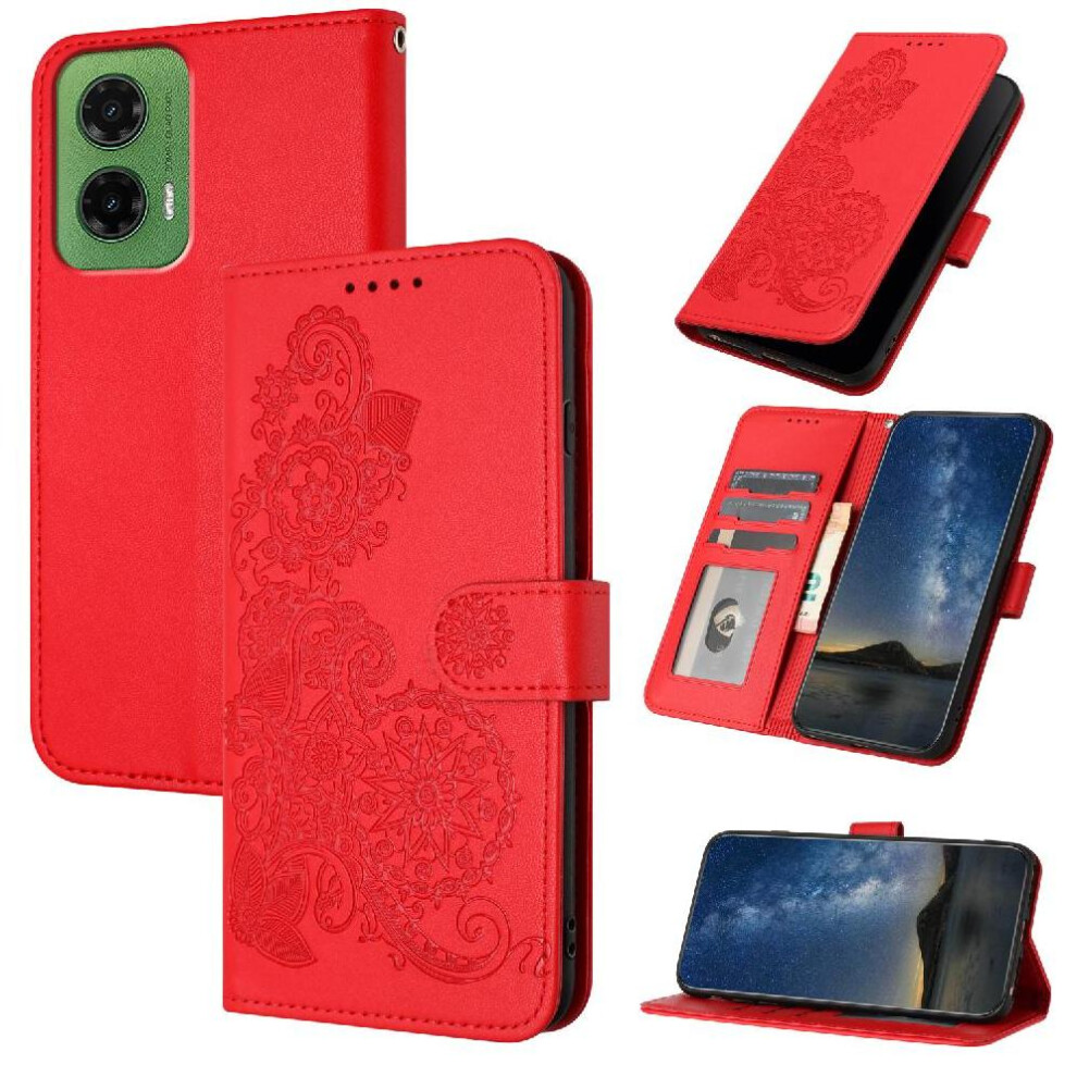 (Red) Flip Case For Motorola Moto G35 Kickstand Protective With Card Slot Stand Pu Leather Magnetic Closure Flip Folio Book Red 764563430093