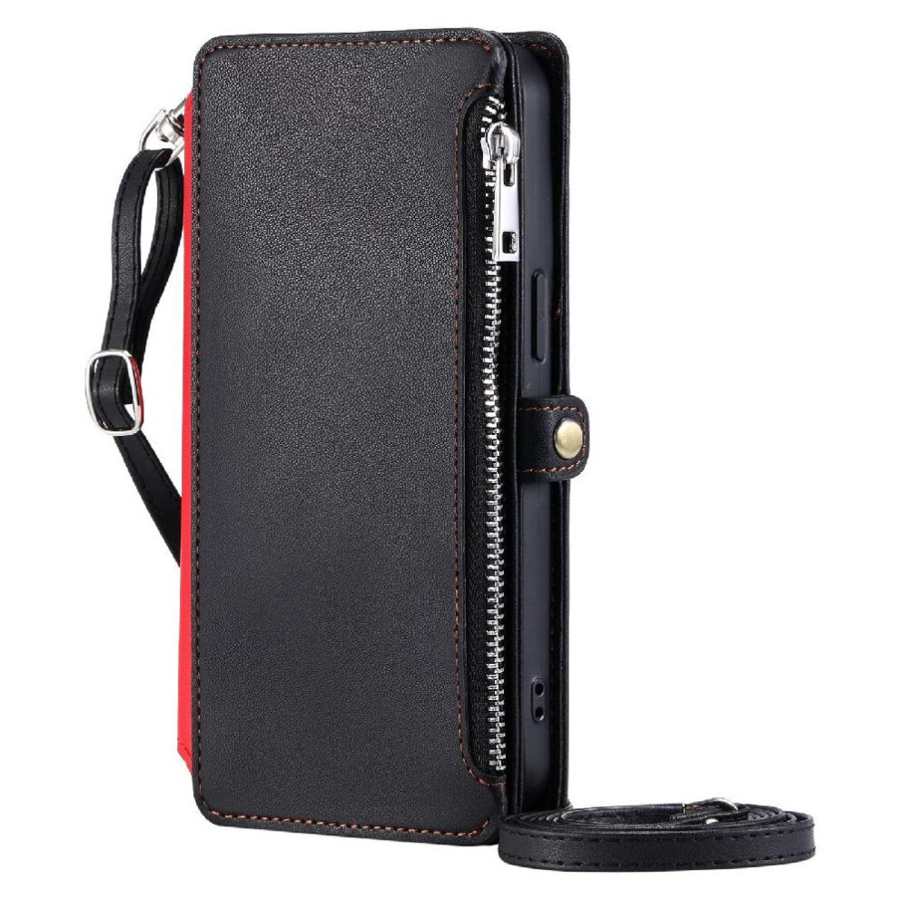 (Black) Crossbody Case For Motorola Moto G35 5G Zipper Bills Slot Long Lanyard Case Wallet Rfid Blocking 9 Card Slots Black 764563430482