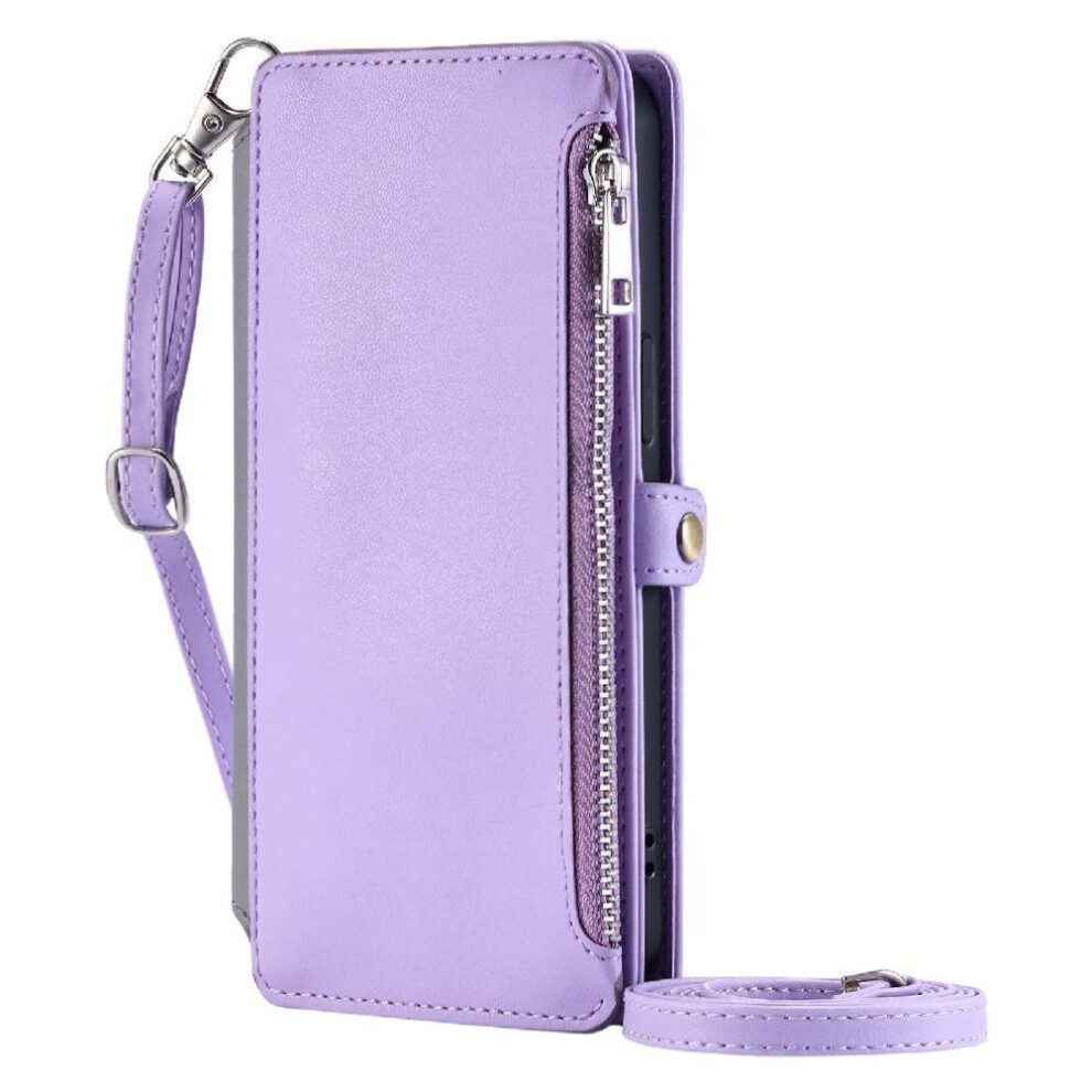 (Purple) Crossbody Case For Motorola Moto G55 5G Rfid Blocking Zipper Bills Slot 9 Card Slots Case Wallet Long Lanyard Purple 764563430499