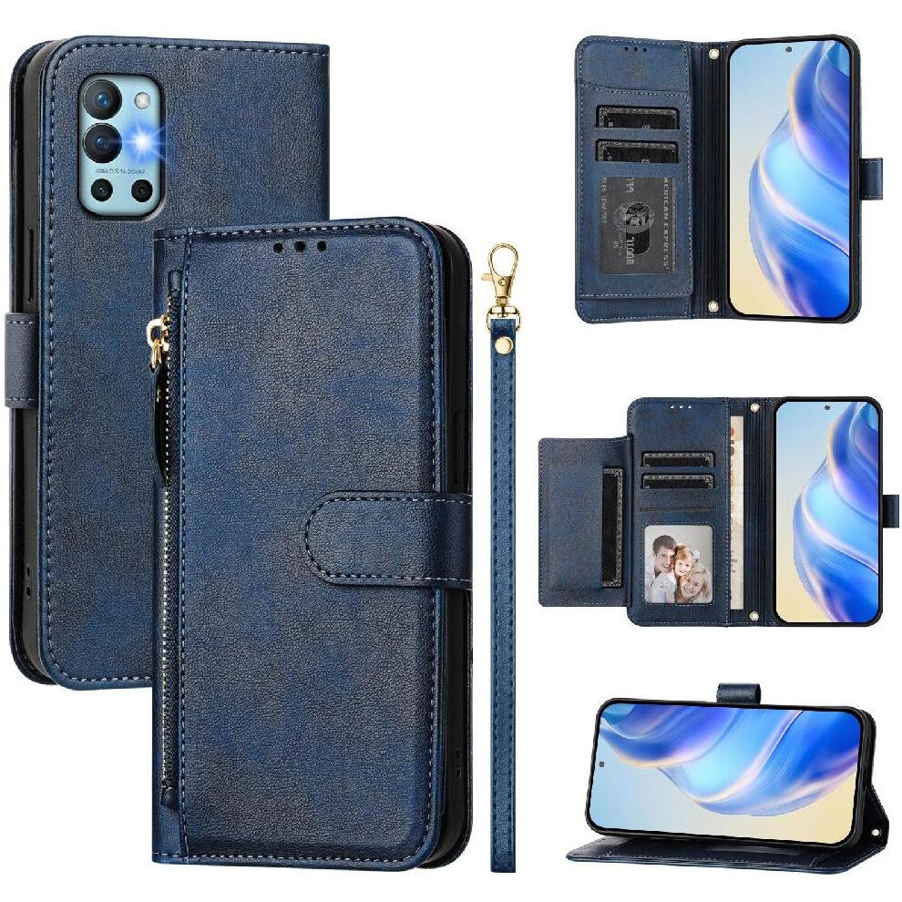 (Blue) Flip Case For Oneplus 8T Zipper Card Holder Pu Leather Magnetic Blue 764563431151