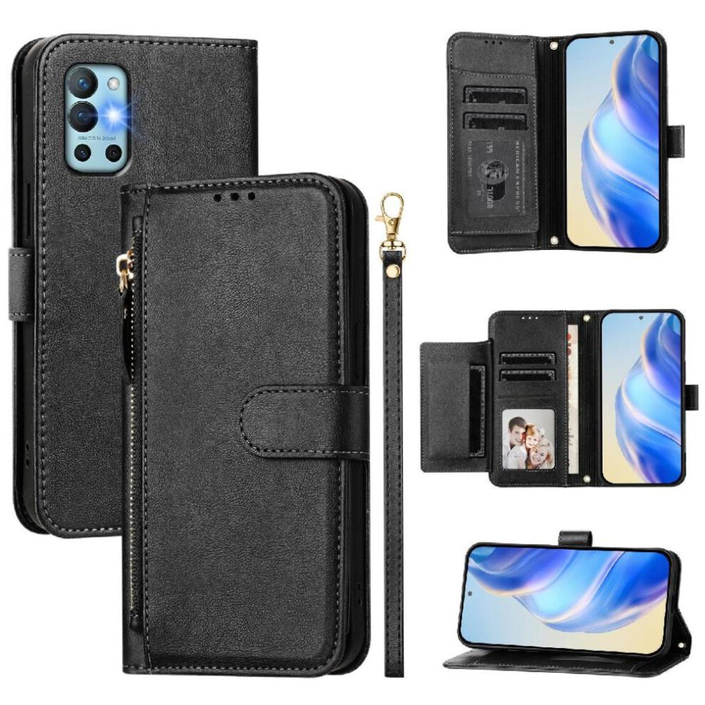 (Black) Flip Case For Oneplus 8T Zipper Card Holder Pu Leather Magnetic Black 764563431144