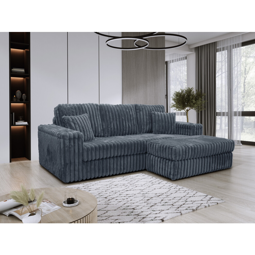 (Grey) LUXE 3 Seater chunky cord sofa with Footstool