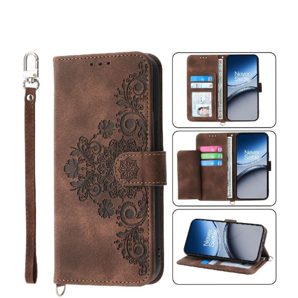 (Brown) Flip Case For Oneplus Nord 4 5G Shockproof Wristband Embossed Multiple Credit Card Slots Brown 764563431359