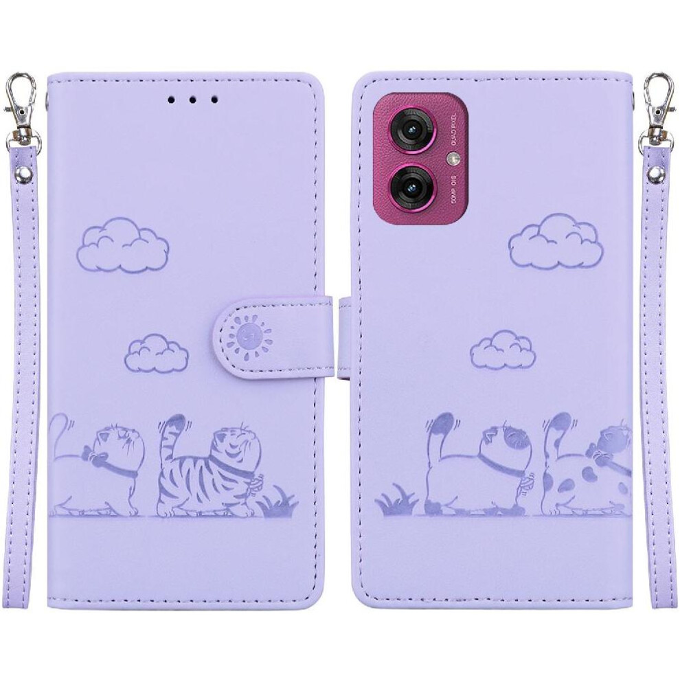 (Purple) Flip Case For Motorola Moto G55 Card Slot Holder Kickstand Cat Rfid Leather Wallet Purple 764563431915