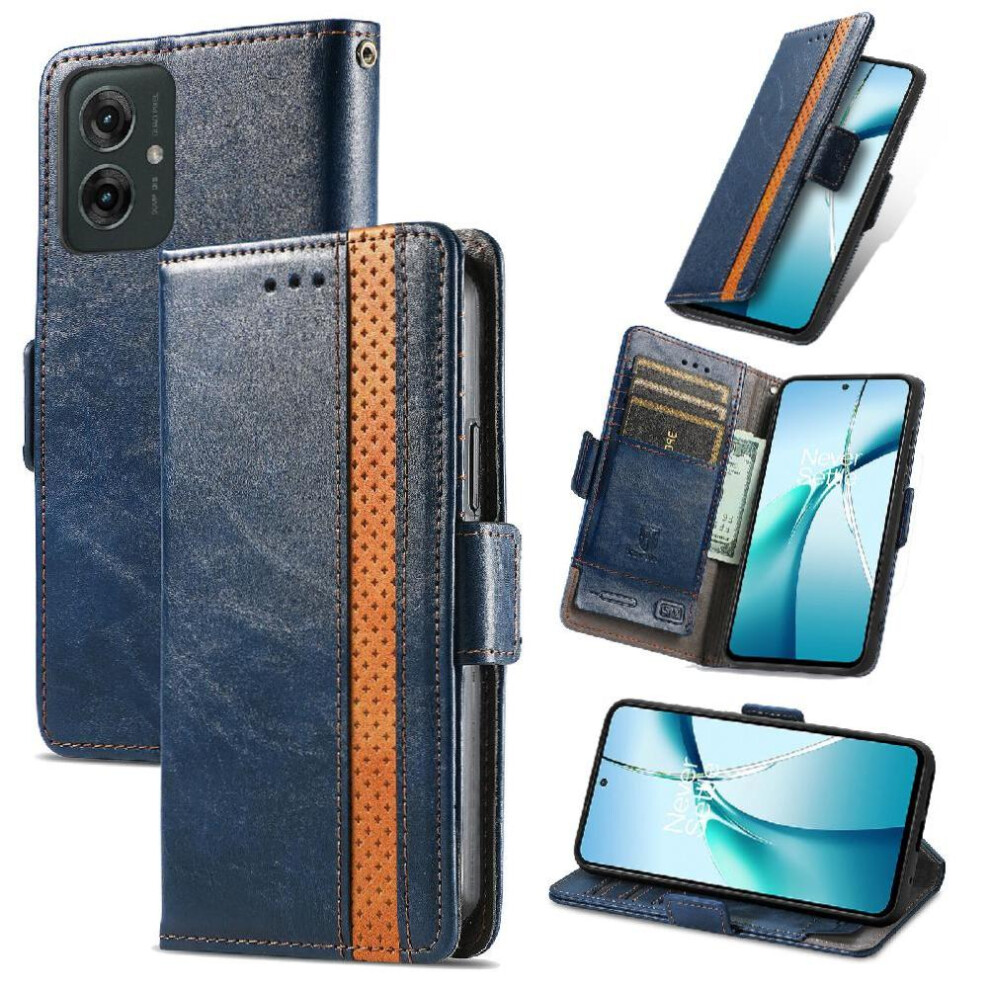 (Blue) Case For Motorola Moto G55 Wallet Business Multi-Card Slot Splicing Multi-Color Blue 764563432165