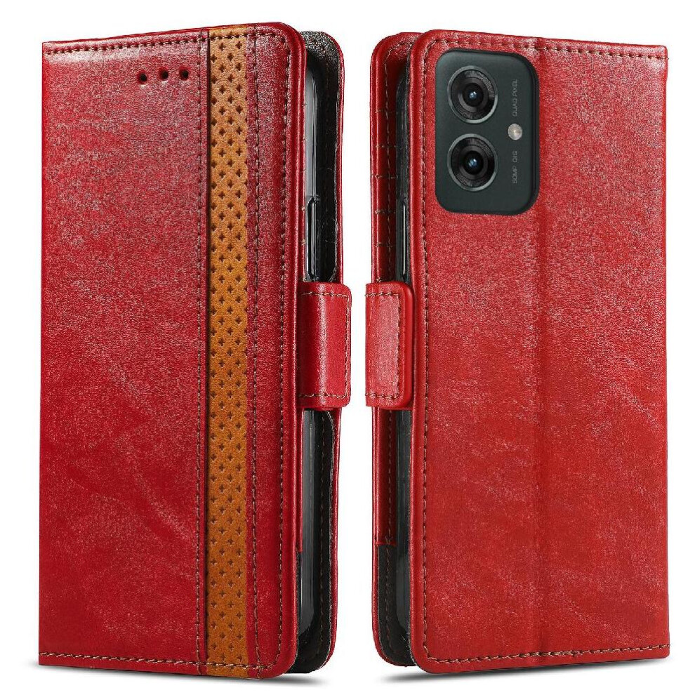 (Red) Case For Motorola Moto G55 Wallet Business Multi-Card Slot Splicing Multi-Color Red 764563432202