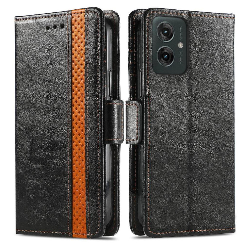 (Black) Case For Motorola Moto G55 Wallet Business Multi-Card Slot Splicing Multi-Color Black 764563432158