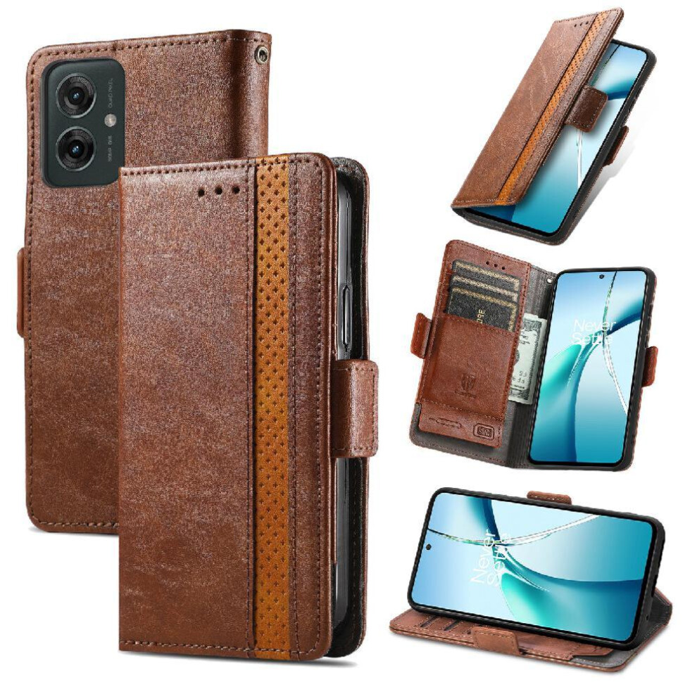 (Brown) Case For Motorola Moto G55 Wallet Business Multi-Card Slot Splicing Multi-Color Brown 764563432172