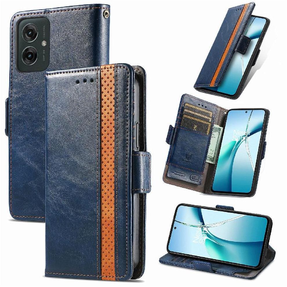 (Blue) Case For Motorola Moto G35 Business Multi-Color Multi-Card Slot Wallet Splicing Blue 764563432226