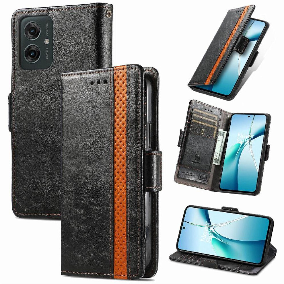 (Black) Case For Motorola Moto G35 Business Multi-Color Multi-Card Slot Wallet Splicing Black 764563432219