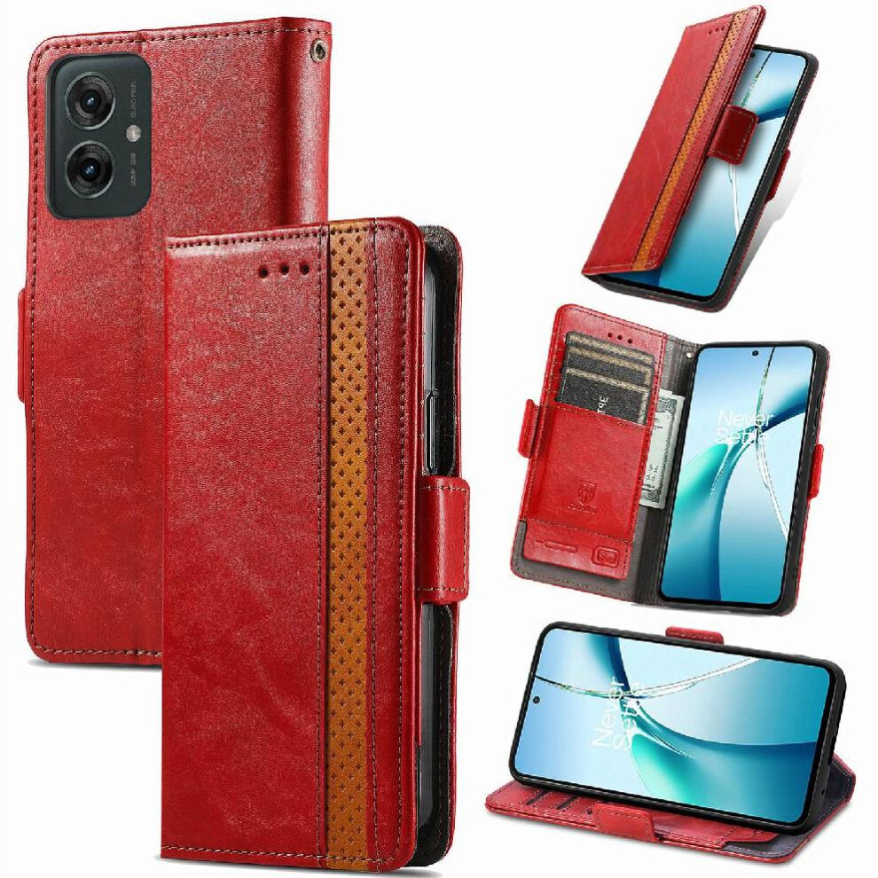 (Red) Case For Motorola Moto G35 Business Multi-Color Multi-Card Slot Wallet Splicing Red 764563432264