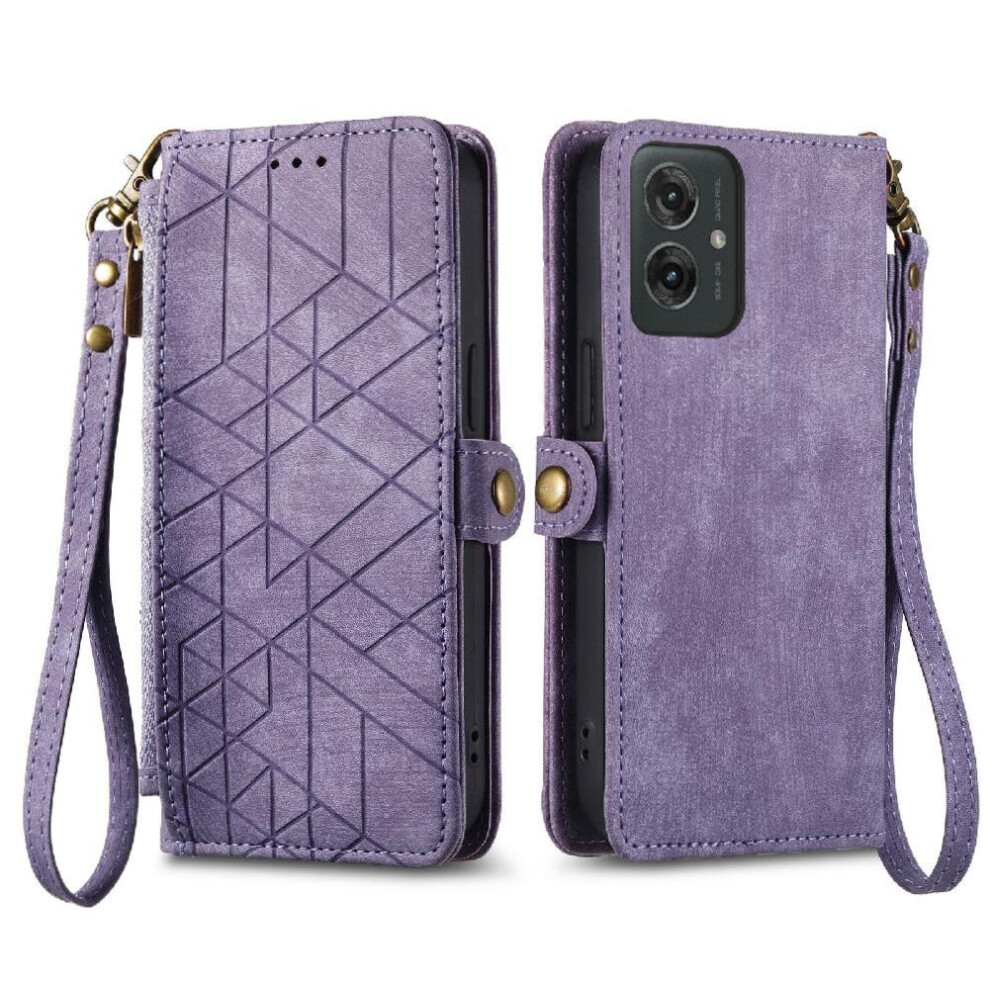 (Purple) Flip Case For Motorola Moto G55 Wallet Flip Cover Shockproof Leather Case Simple Business Purple 764563432370