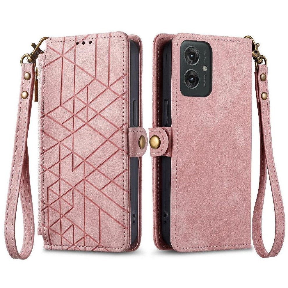 (Pink) Flip Case For Motorola Moto G55 Wallet Flip Cover Shockproof Leather Case Simple Business Pink 764563432363
