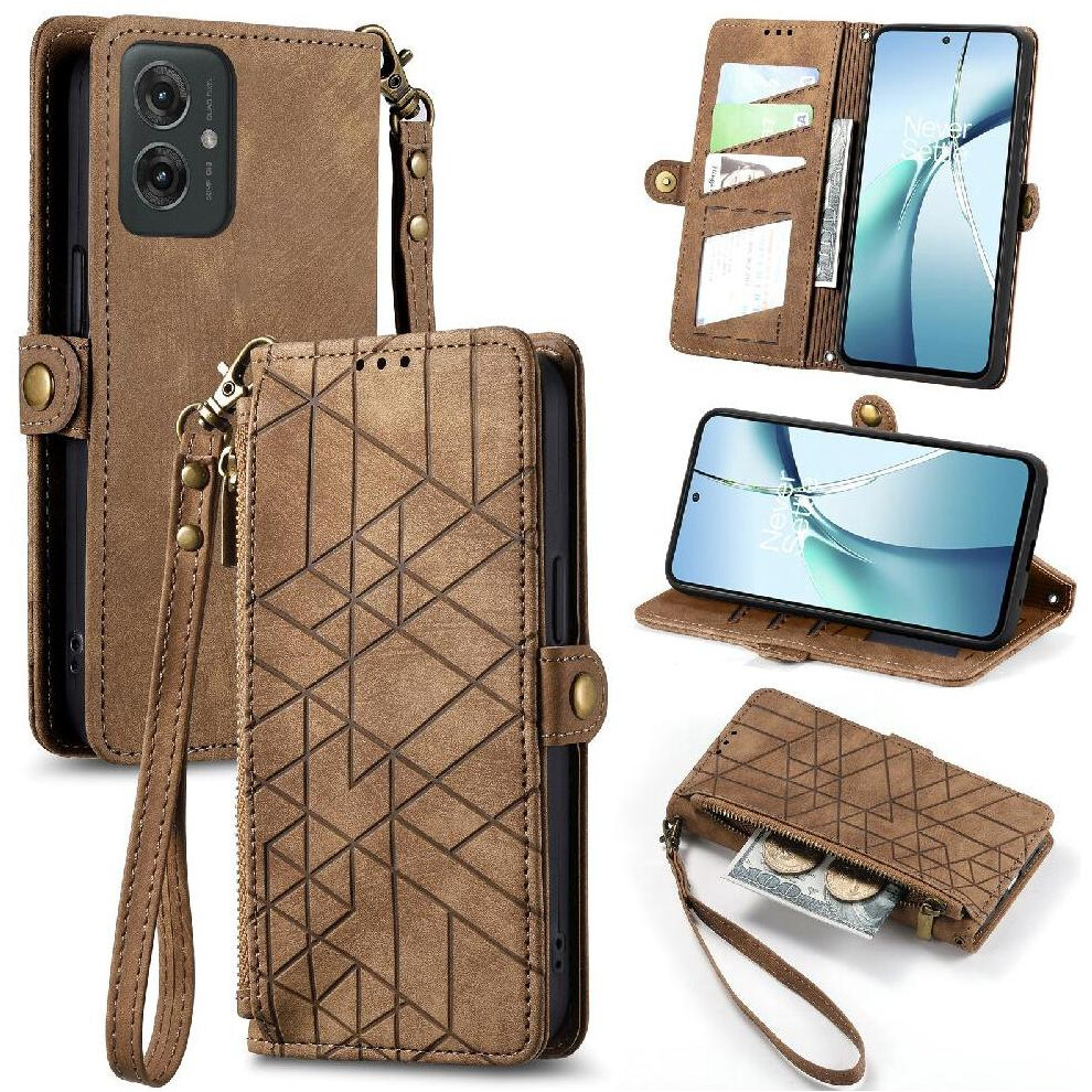 (Brown) Flip Case For Motorola Moto G55 Wallet Flip Cover Shockproof Leather Case Simple Business Brown 764563432349