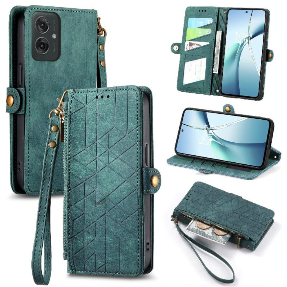 (Green) Flip Case For Motorola Moto G55 Wallet Flip Cover Shockproof Leather Case Simple Business Green 764563432356