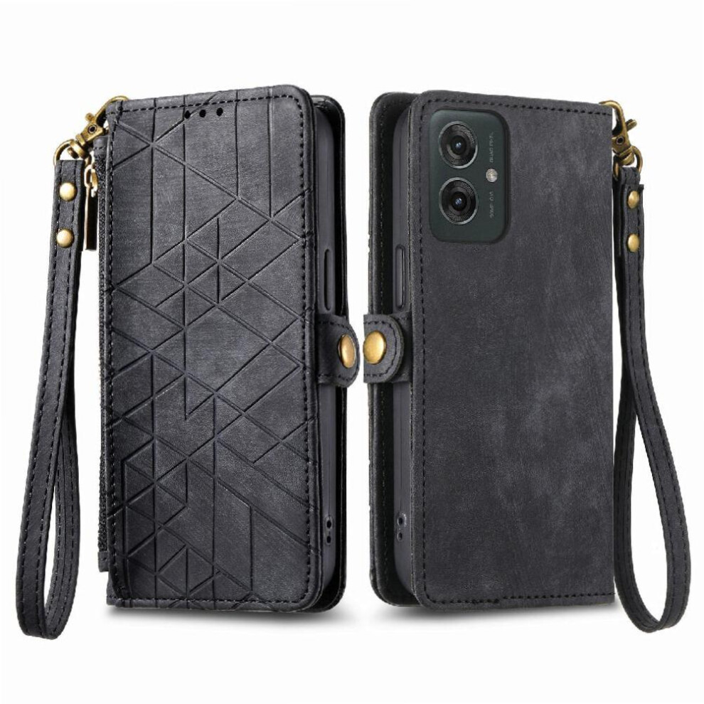 (Black) Flip Case For Motorola Moto G35 Simple Business Wallet Shockproof Flip Cover Leather Case Black 764563432394