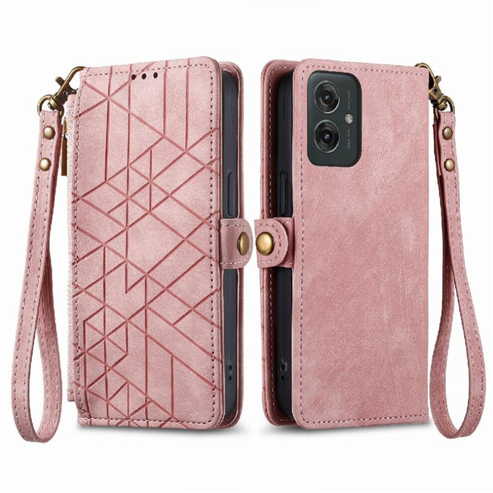 (Pink) Flip Case For Motorola Moto G35 Simple Business Wallet Shockproof Flip Cover Leather Case Pink 764563432424