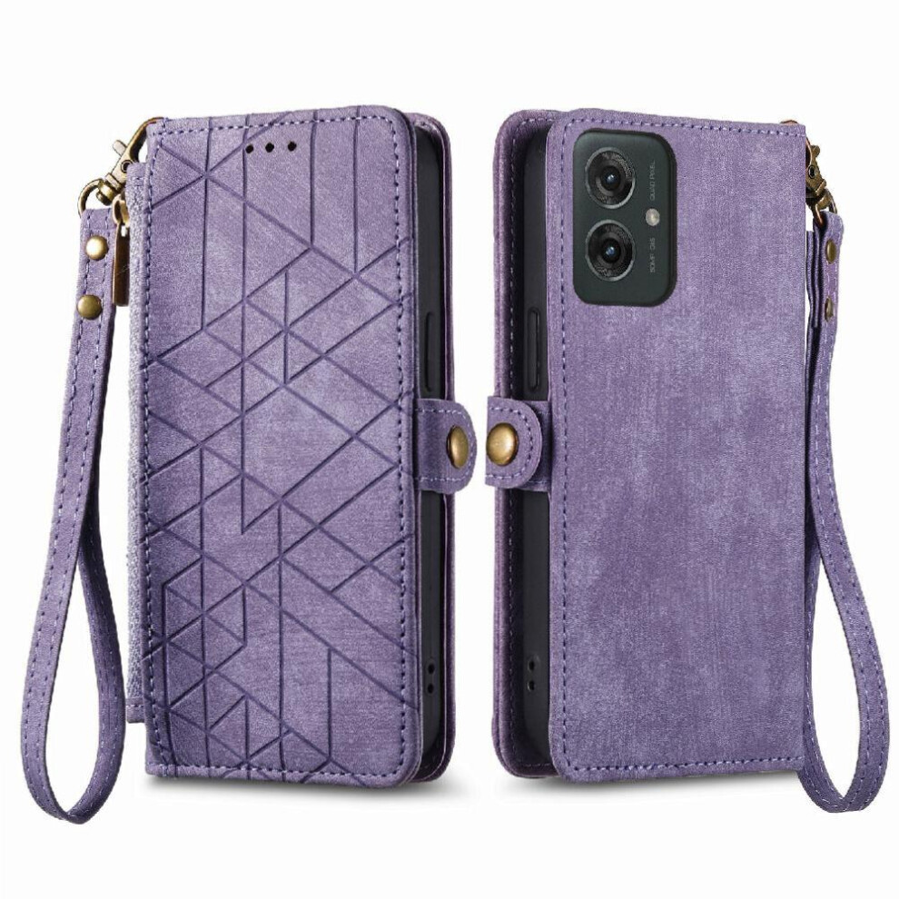 (Purple) Flip Case For Motorola Moto G35 Simple Business Wallet Shockproof Flip Cover Leather Case Purple 764563432431
