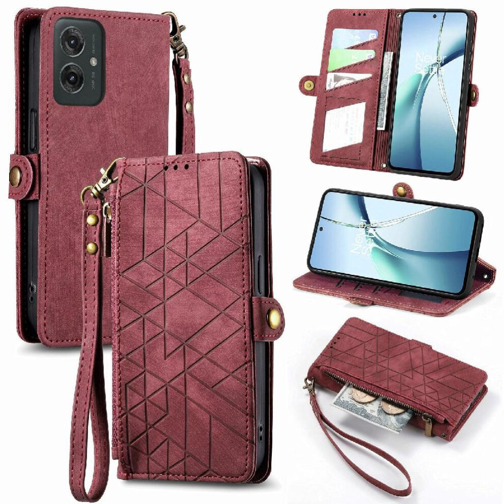 (Red) Flip Case For Motorola Moto G35 Simple Business Wallet Shockproof Flip Cover Leather Case Red 764563432448
